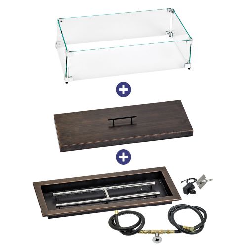 24" x 8" Rectangular Oil Rubbed Bronze Drop-In Pan with Spark Ignition Kit - Natural Gas Bundle