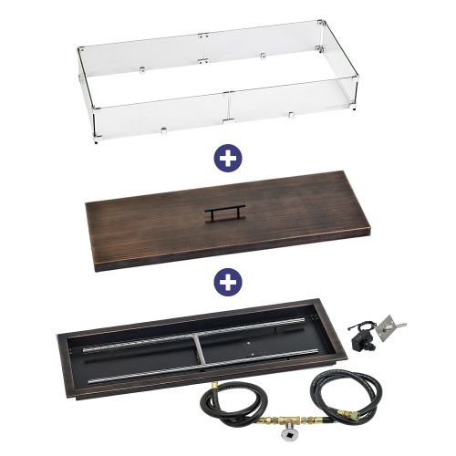 36" x 12" Rectangular Oil Rubbed Bronze Drop-In Pan with Spark Ignition Kit - Natural Gas Bundle