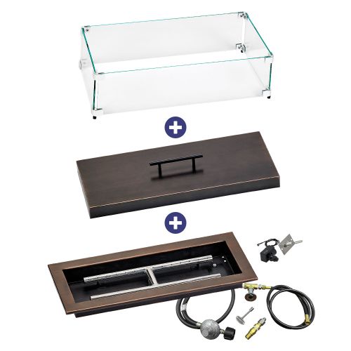 18" x 6" Rectangular Oil Rubbed Bronze Drop-In Pan with Spark Ignition Kit - Propane Bundle