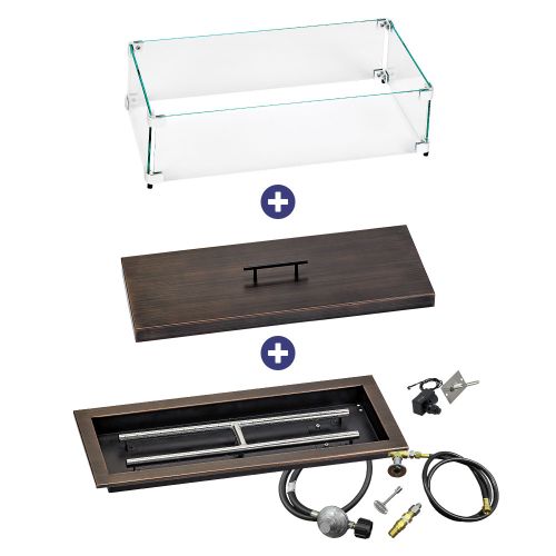 24" x 8" Rectangular Oil Rubbed Bronze Drop-In Pan with Spark Ignition Kit - Propane Bundle