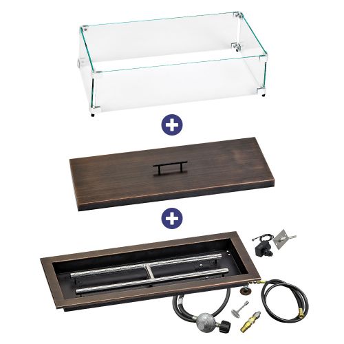 30" x 10" Rectangular Oil Rubbed Bronze Drop-In Pan with Spark Ignition Kit - Propane Bundle
