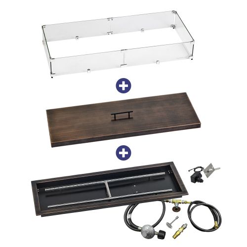 36" x 12" Rectangular Oil Rubbed Bronze Drop-In Pan with Spark Ignition Kit - Propane Bundle