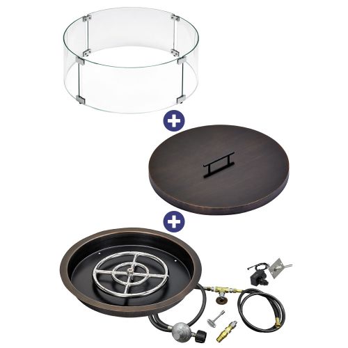 19" Round Oil Rubbed Bronze Drop-In Pan with Spark Ignition Kit (12" Fire Pit Ring) - Propane Bundle