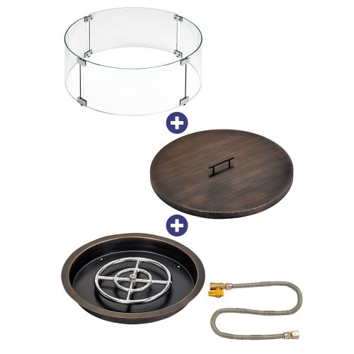 19" Round Oil Rubbed Bronze Drop-In Pan with Match Light Kit (12" Fire Pit Ring) - Natural Gas Bundle