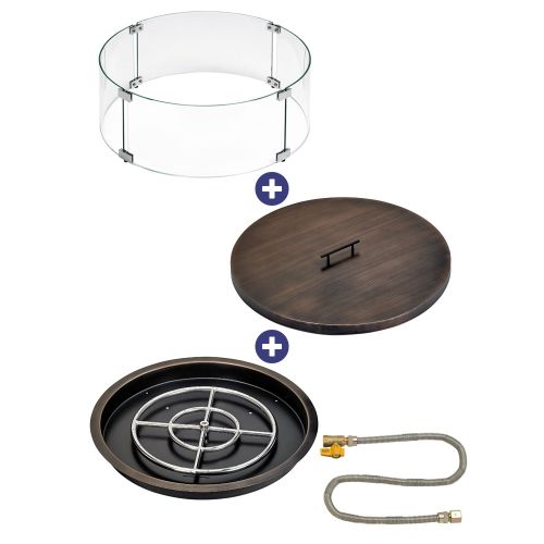 25 Round Oil Rubbed Bronze Drop-In Pan with Match Light Kit (18 Fire Pit Ring) - Natural Gas Bundle