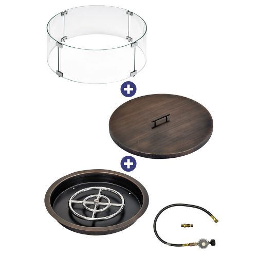 19" Round Oil Rubbed Bronze Drop-In Pan with Match Light Kit (12" Fire Pit Ring) - Propane  Bundle