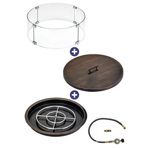 25" Round Oil Rubbed Bronze Drop-In Pan with Match Light Kit (18" Fire Pit Ring) - Propane Bundle