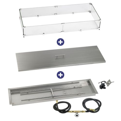 48" x 14" Rectangular Stainless Steel Drop in Fire Pit Pan with Spark Ignition Kit - Natural Gas Bundle