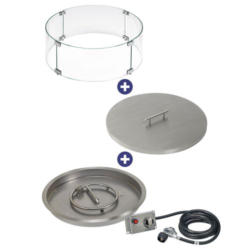 25" Round Stainless Steel Drop-in Fire Pit Pan With Electric Ignition System kit, CSA Certified - Bundle