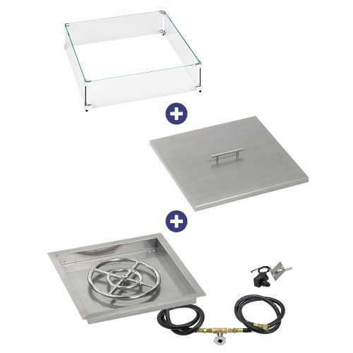 18" Square Drop-In Pan with Spark Ignition Kit (12" Fire Pit Ring) - Natural Gas Bundle