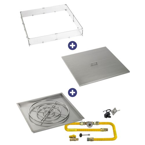 36" Square Drop-In Pan with Spark Ignition Kit (24" Fire Pit Ring) - Natural Gas Bundle