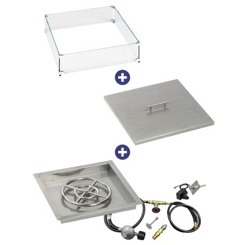 18" Square Drop-In Pan with Spark Ignition Kit (12" Fire Pit Ring) - Propane Bundle