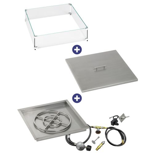 24" Square Drop-In Pan with Spark Ignition Kit (18" Fire Pit Ring) - Propane Bundle