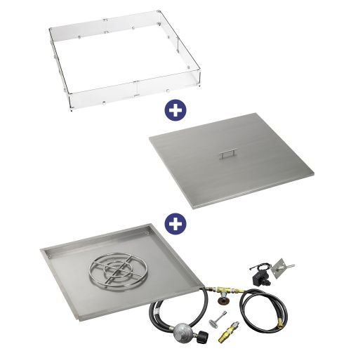 36" Square Drop-In Pan with Spark Ignition Kit (18" Fire Pit Ring) - Propane Bundle