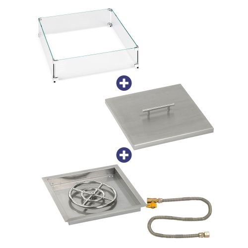 18" Square Drop-In Pan with Match Light Kit (12" Fire Pit Ring) - Natural Gas Bundle